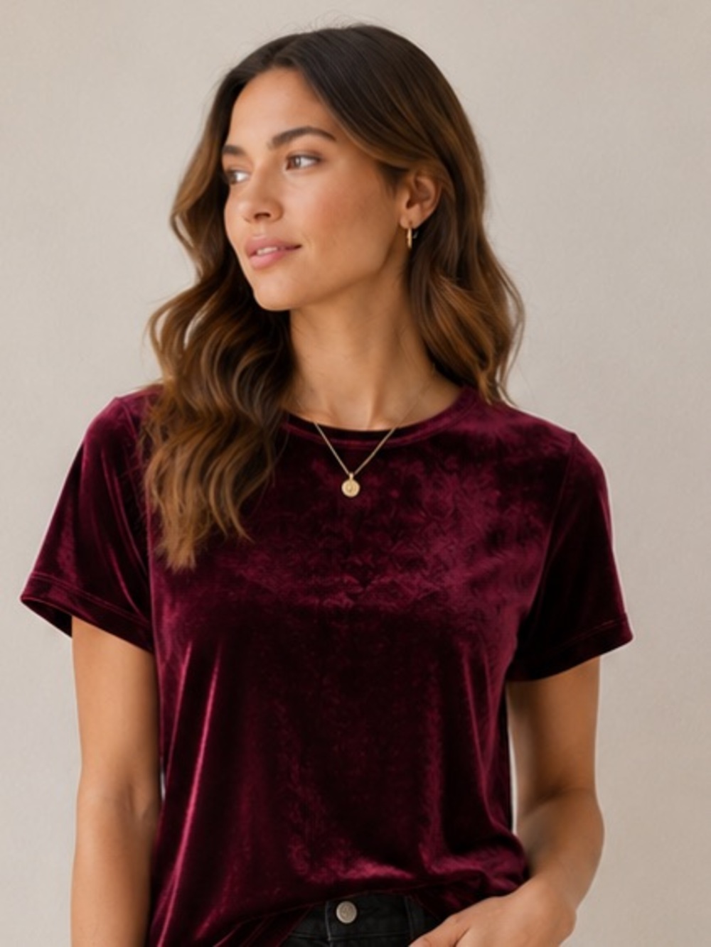 Twik Velvet Short Sleeve Top in Deep Red
